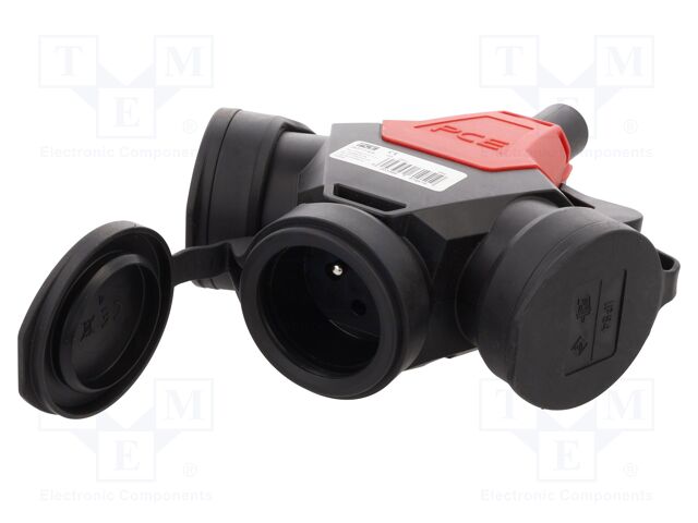 Connector: AC supply; splitter; 2P+PE; 250VAC; 16A; black,red; IP44