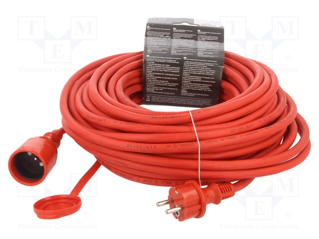 Extension lead; Sockets: 1; rubber; red; 25m; 16A; PROFESSIONAL
