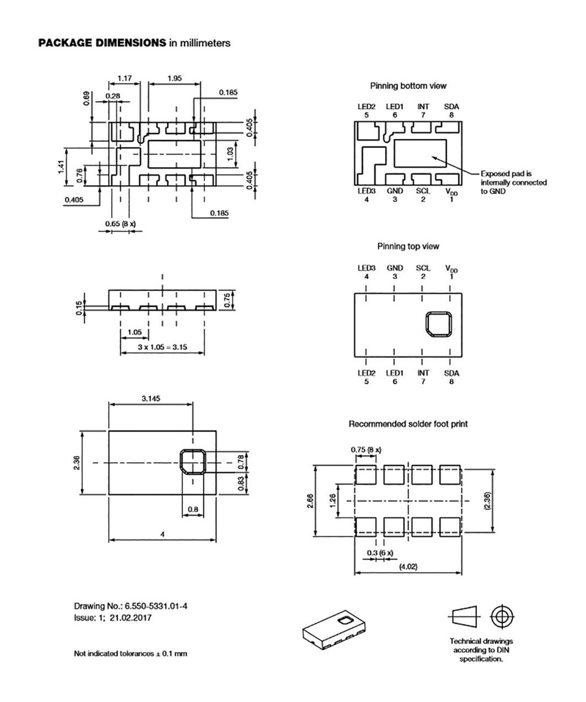 Sensor: proximity; -40÷105°C; Range: 500mm; PCB,SMD; 2.5÷3.6V