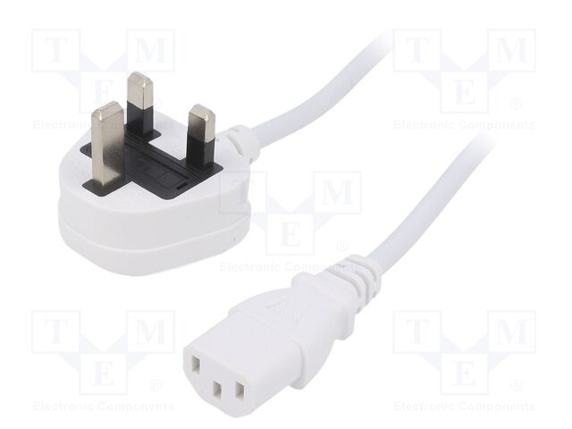 Cable; 3x0.75mm2; BS 1363 (G) plug,IEC C13 female; PVC; 1.8m