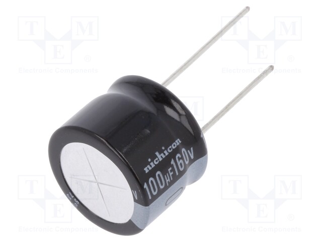 Capacitor: electrolytic; THT; 100uF; 160VDC; Ø20x15mm; Pitch: 10mm