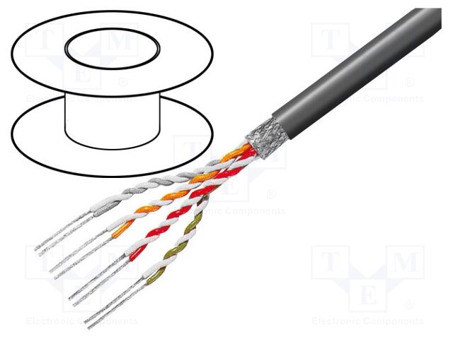 Wire; 4x2x0.22mm2; tinned copper braid; PVC; grey; 49V; 100m