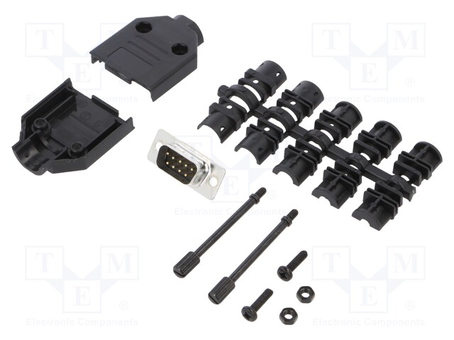 D-Sub; PIN: 9; plug; male; soldering; for cable; black