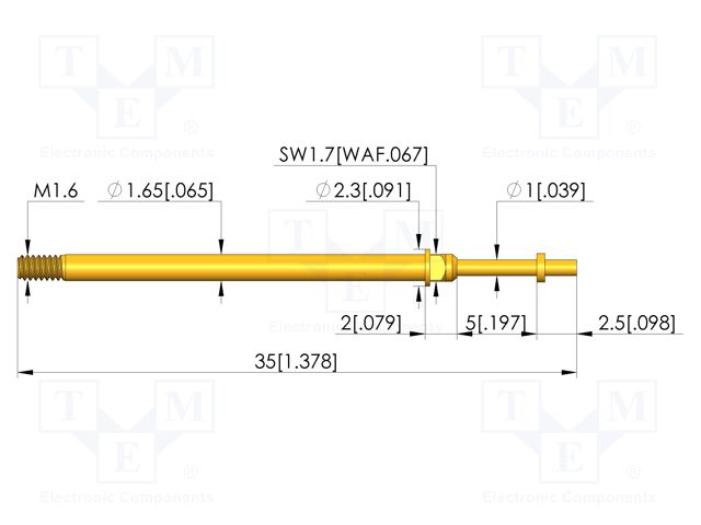 Test needle; Spring compression: 4mm; 5mm; 8A; CuBe; gold-plated