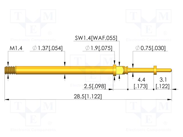 Test needle; Spring compression: 3.5mm; 4.4mm; 5A; CuBe; Ø: 0.6mm