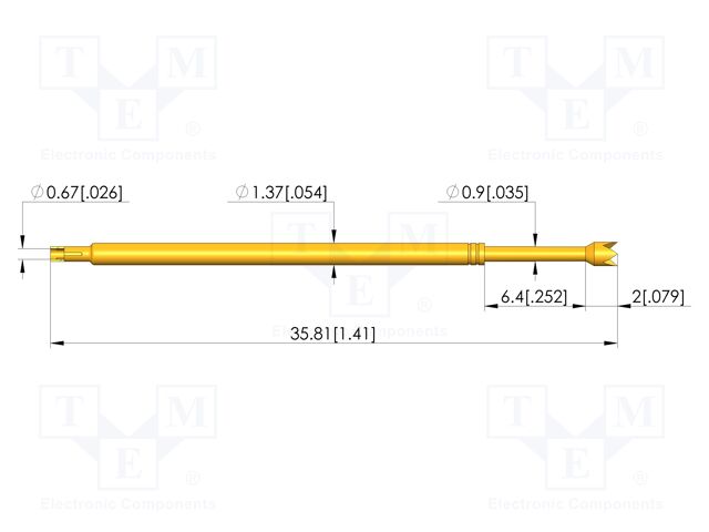 Test needle; Spring compression: 4.3mm; 6.35mm; 5A; steel; Ø: 1.5mm