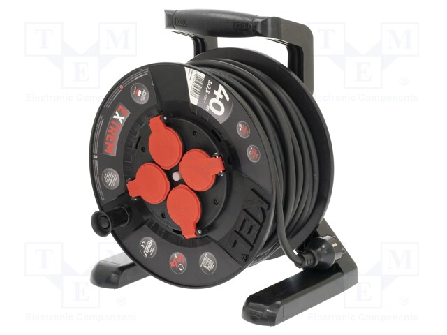 Extension lead; reel,with non-rotating sockets; Sockets: 4; 40m