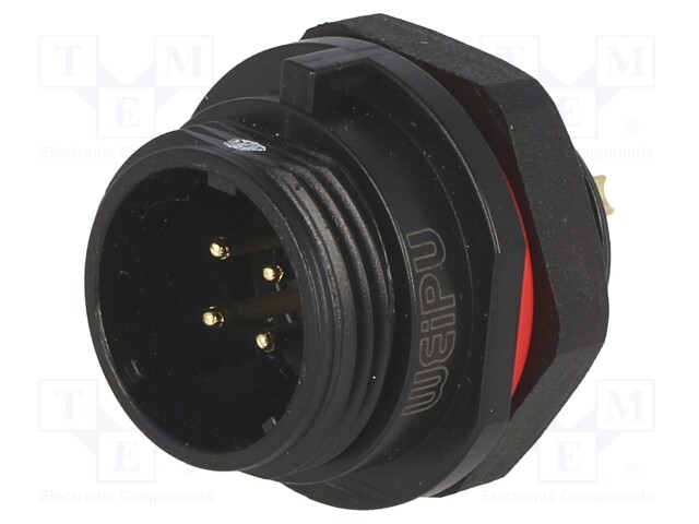 Socket; male; SP13; PIN: 4; IP68; 5A; soldering; for panel mounting