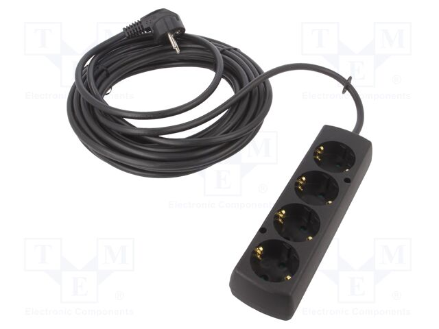 Extension lead; 3x1.5mm2; Schuko; Sockets: 4; PVC; black; Len: 10m