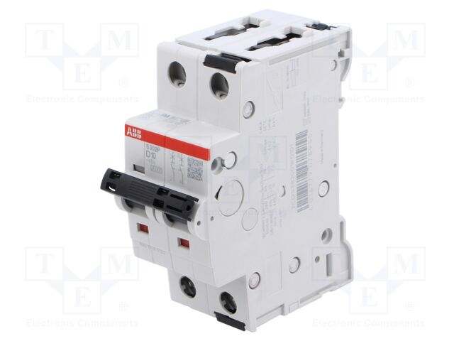 Circuit breaker; 415VAC; Inom: 10A; Poles: 2; Charact: D; 25kA; IP20
