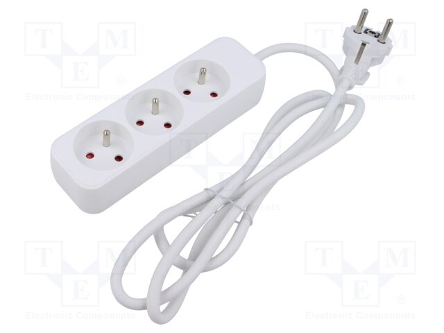 Extension lead; 3x1mm2; Sockets: 3; rubber; white; 1.5m; 10A