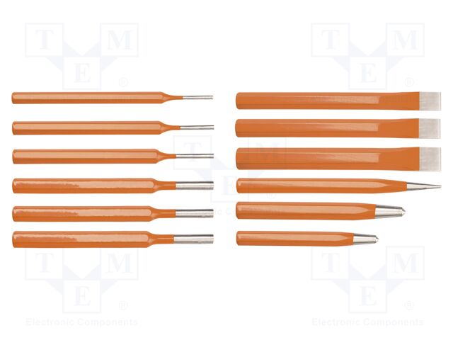 Kit: punches; Kit: cold chisels,pin punch,with striker; 12pcs.