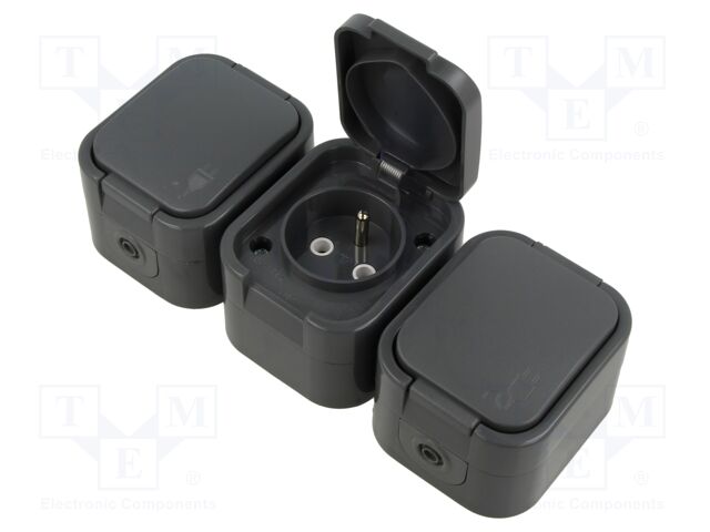 Connector: AC supply; socket; 2P+PE; 250VAC; 16A; grey; wall mount