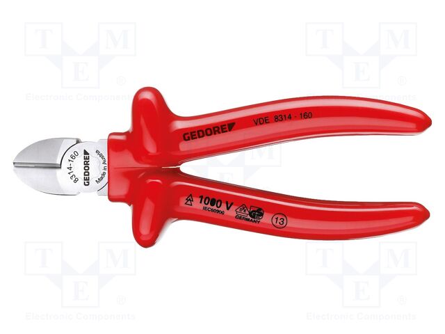 Pliers; side,cutting,insulated; 160mm; steel; Plating: chromium