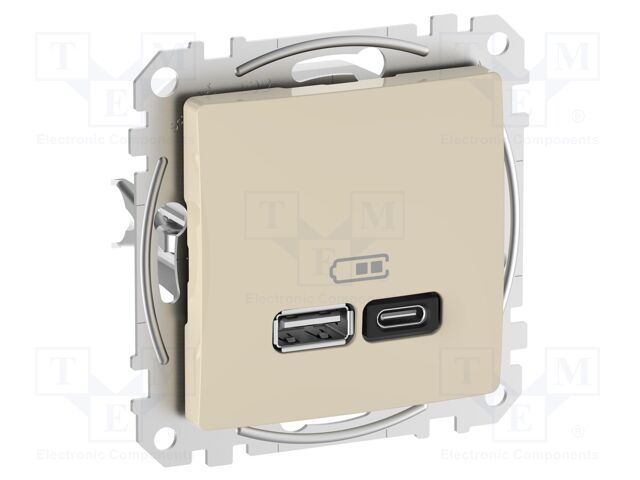 USB power socket; 220/240VAC; IP20; beige; Sedna; Illumin: none