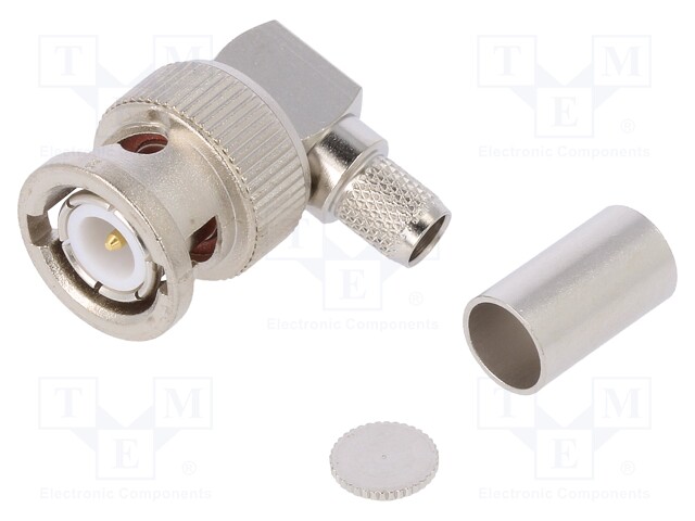 Plug; BNC; male; angled 90°; 50Ω; soldering,crimped; for cable