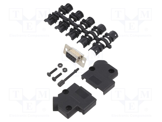 D-Sub; PIN: 9; plug; female; soldering; for cable; black