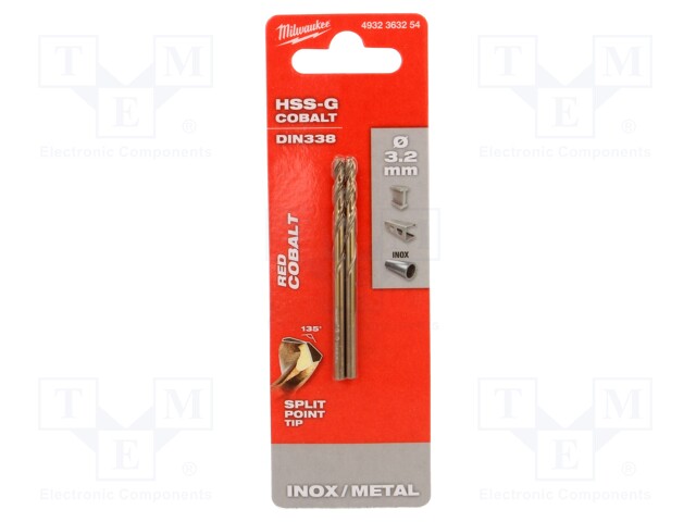 Drill bit; for metal; Ø: 3.2mm; high speed steel cobalt HSS-Co