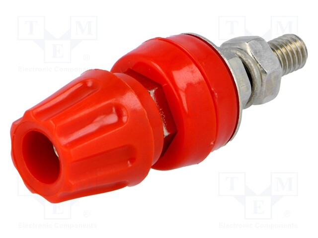 Socket; 4mm banana; 50A; 60VDC; red; screw; 57mm; Contacts: brass
