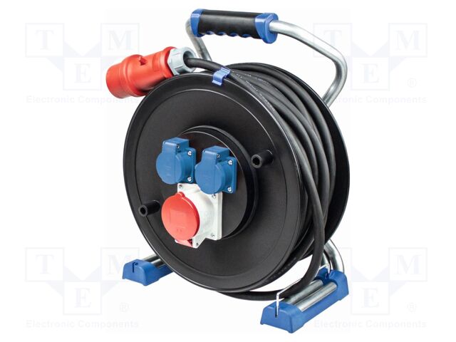 Extension lead; 5G2.5mm2; Sockets: 3; rubber; black; 20m; 16A