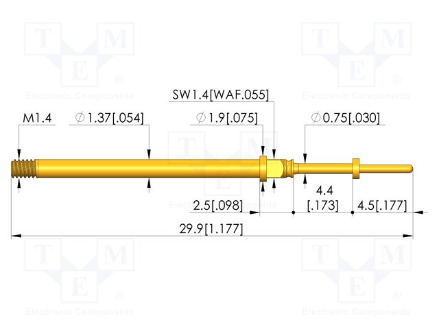 Test needle; Spring compression: 3.5mm; 4.4mm; 5A; CuBe; Ø: 0.6mm