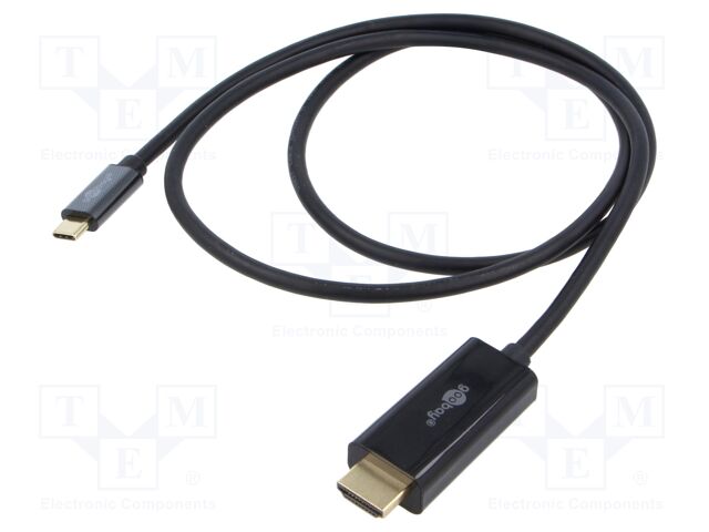 Cable; HDMI plug,USB C plug; PVC; 1m; black