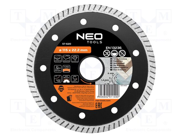 Cutting diamond wheel; Ø: 115mm; thin,turbo; Øhole: 22.2mm