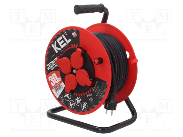 Extension lead; reel,with non-rotating sockets; Sockets: 4; 30m