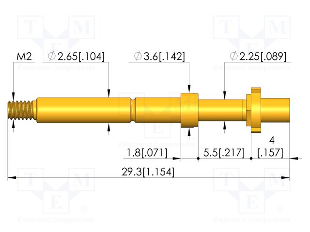 Test needle; Spring compression: 4mm; 5mm; 8A; CuBe; gold-plated