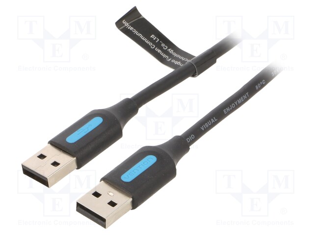 Cable; USB 2.0; USB A plug,both sides; nickel plated; 1.5m; black