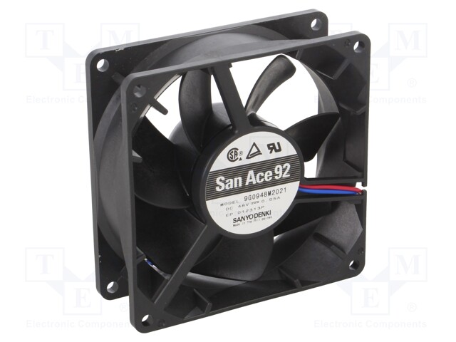 Fan: DC; axial; 48VDC; 92x92x32mm; 72m3/h; 25dBA; ball bearing