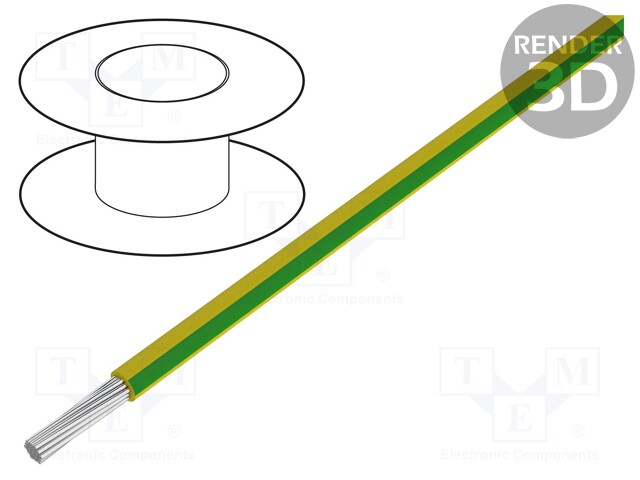Wire; TLY; stranded; Cu; 0.35mm2; green-yellow; PVC; 150V; 500m