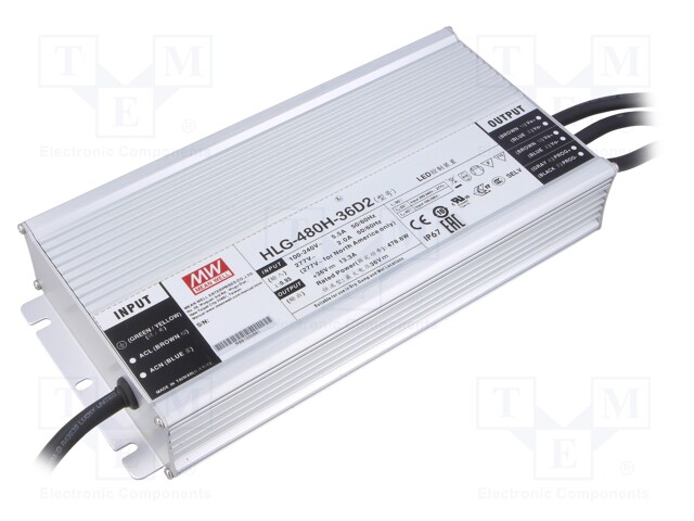 Power supply: switched-mode; LED; 478.8W; 36VDC; 13.3A; 90÷305VAC