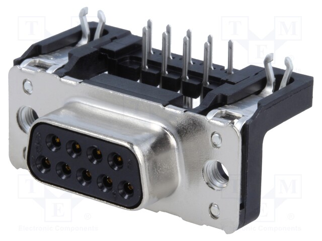 D-Sub; PIN: 9; socket; female; PCB snap-in; angled 90°; THT; M3
