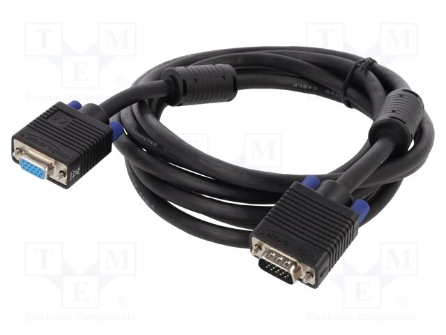 Cable; D-Sub 15pin socket,D-Sub 15pin plug; 3m; black; 28AWG