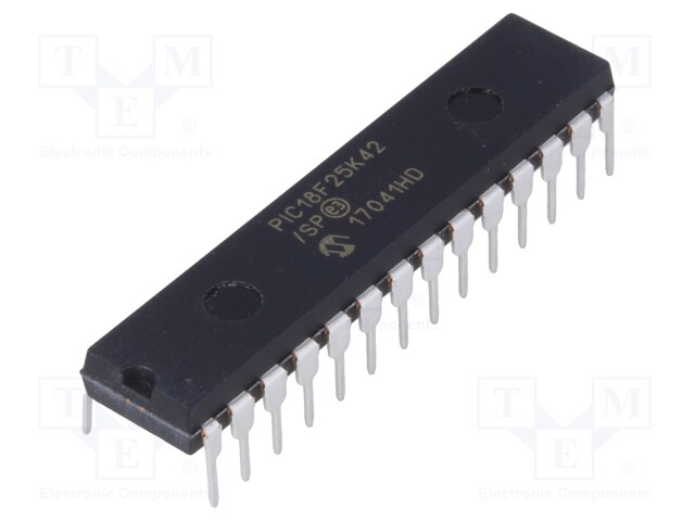 PIC microcontroller; Memory: 32kB; SRAM: 2048B; EEPROM: 256B; THT