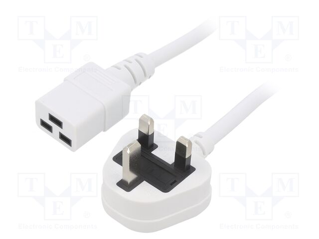 Cable; BS 1363 (G) plug,IEC C19 female; PVC; 2m; white; 3x1,5mm2