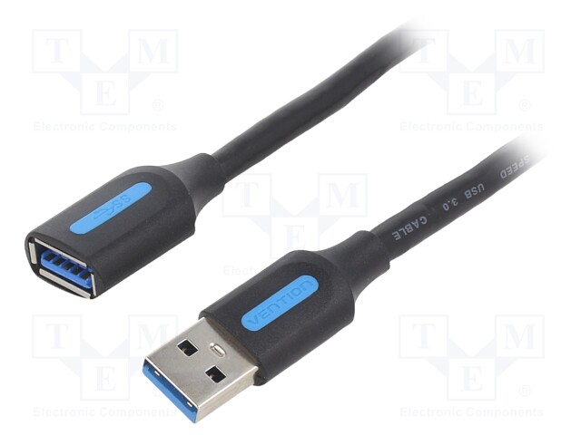 Cable; USB 2.0; USB A socket,USB A plug; gold-plated; 1m; black