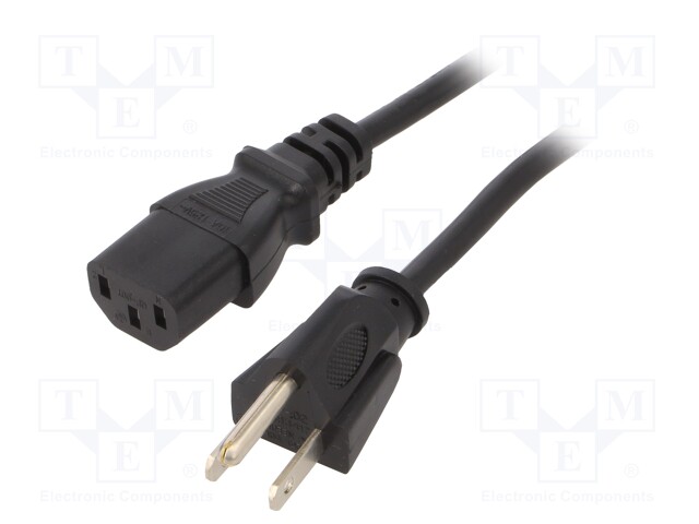 Cable; IEC C13 female,NEMA 5-15 (B) plug; 2m; black; PVC; 3x18AWG