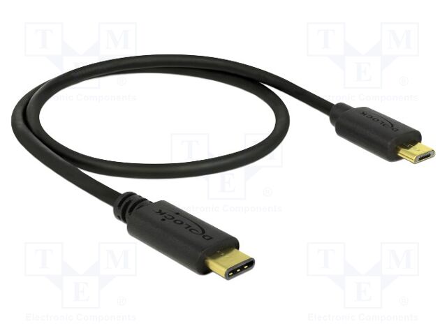 Cable; USB 2.0; USB B micro plug,USB C plug; gold-plated; 0.5m