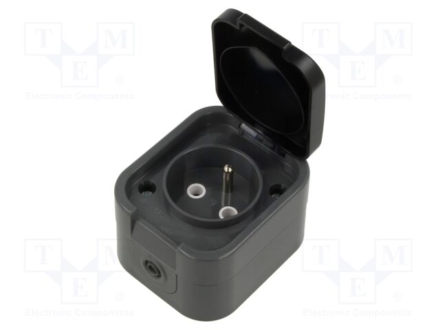 Connector: AC supply; socket; 2P+PE; 250VAC; 16A; grey; wall mount