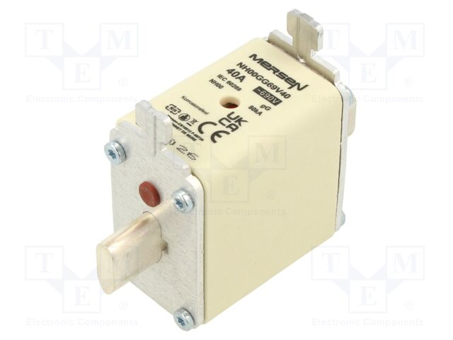 Fuse: fuse; gG; 40A; 690VAC; 250VDC; ceramic,industrial; NH00