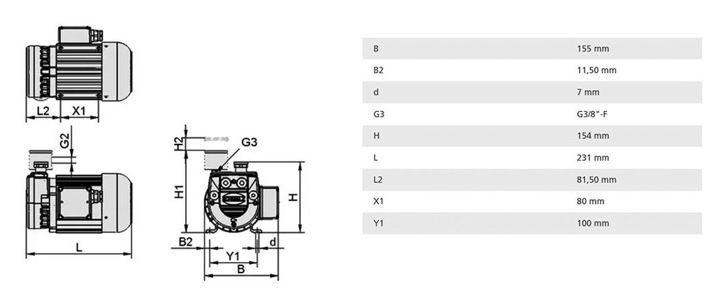 Vacuum pump; 58dBA; IP54; Suction rate @50Hz: 8m3/h; EVE-TR
