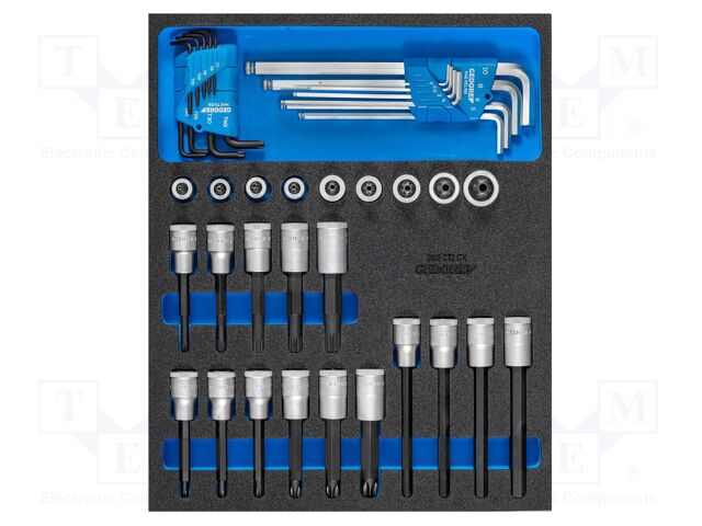 Kit: socket bits; in a foam tray; Kit: allen wrench,socket bits