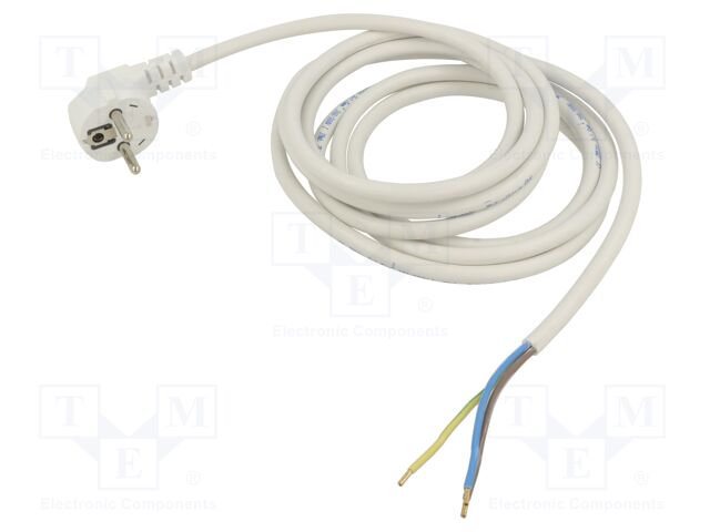 Cable; CEE 7/7 (E/F) plug angled,wires; PVC; 3m; white; 3x1,5mm2