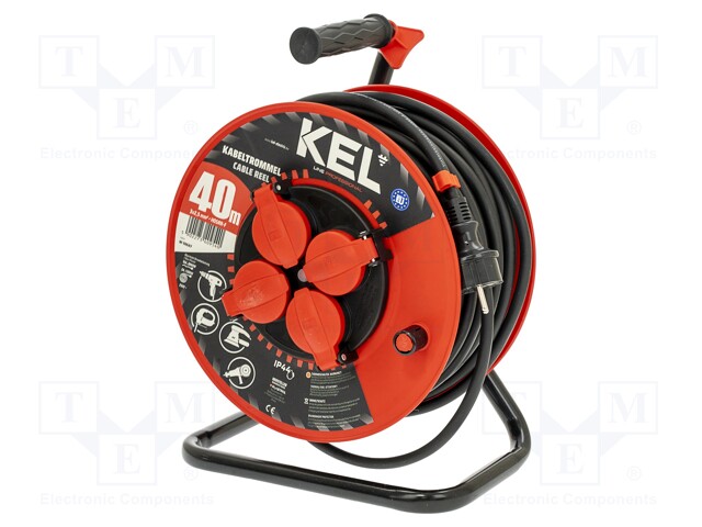 Extension lead; reel; Sockets: 4; rubber; black; 3x2,5mm2; 40m; 16A