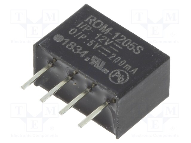 Converter: DC/DC; 1W; Uin: 10.8÷13.2V; Uout: 5VDC; Iout: 200mA; SIP4