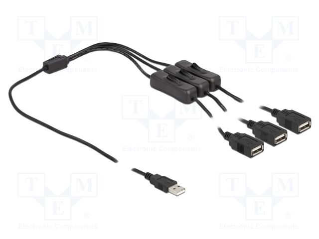 Cable; USB A plug,USB A socket x3; straight; black; 1m; black