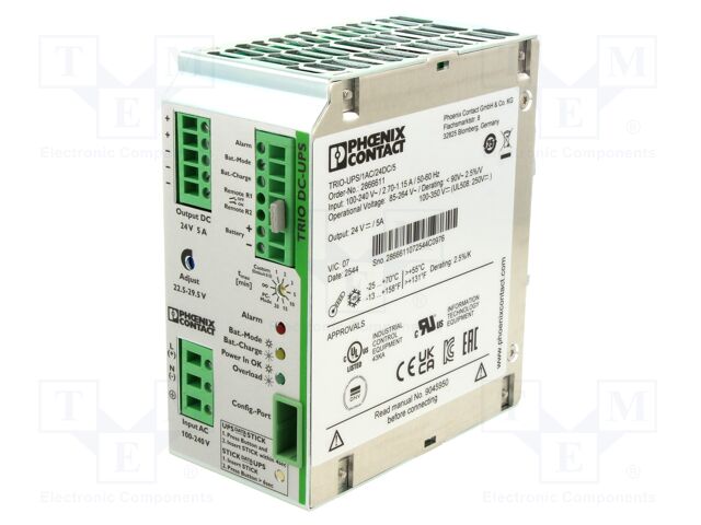 Power supply: UPS; for DIN rail; 24VDC; 5A; 100÷240VAC; IP20