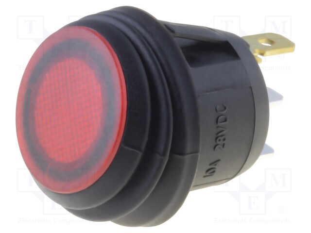 ROCKER; SPST; Pos: 2; OFF-ON; 10A/24VDC; red; IP65; LED 24VDC; 50mΩ